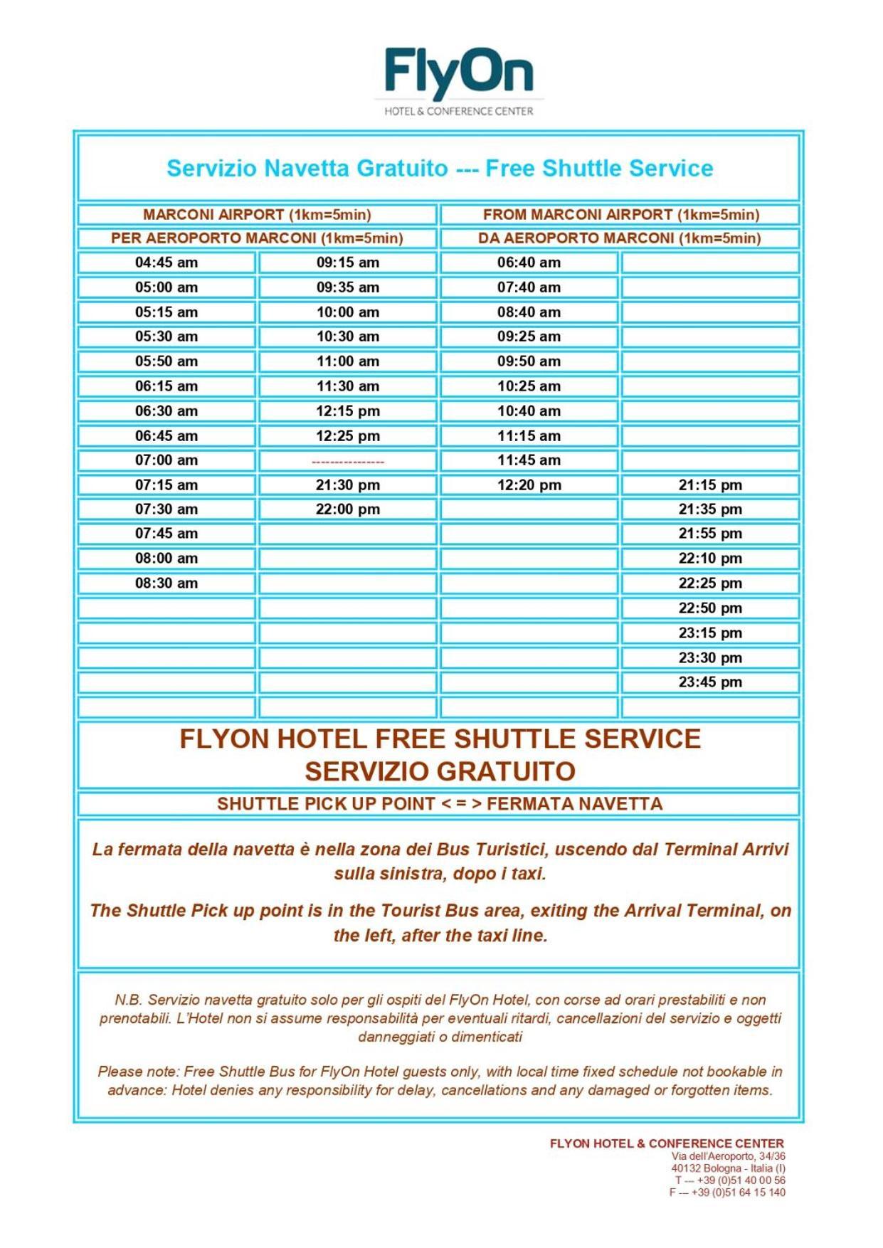 בולוניה Flyon Hotel & Conference Center מראה חיצוני תמונה Menu of Free Shuttle service